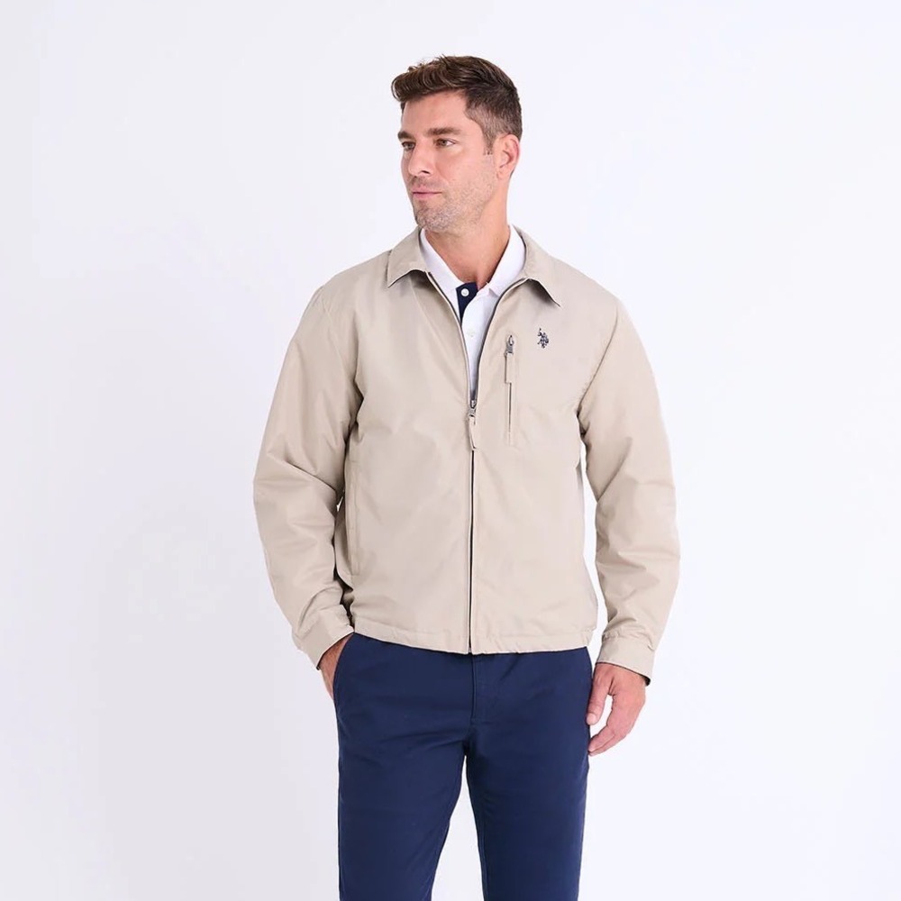 U.S. Polo Assn Mens Micro Fleece Golf Jacket Thomston Khaki Zip Up Size Medium